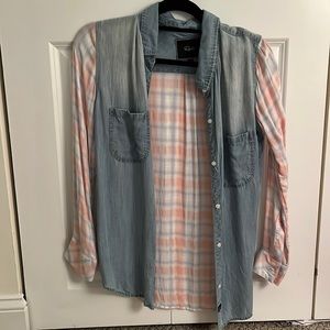 Rails denim shirt with plaid sleeve and back